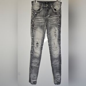 Boohoo Men's Gray Skinny Jeans Distressed 32